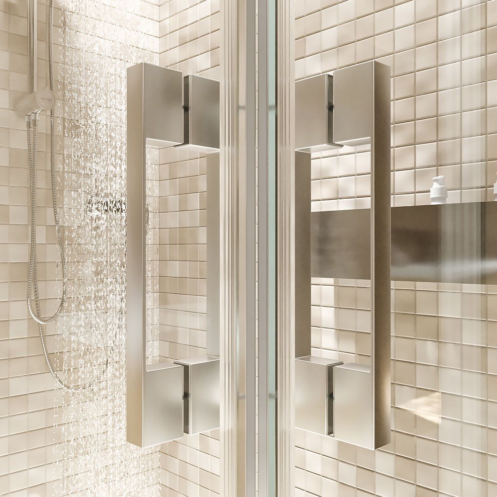 Mampara de ducha rectangular FLARE apertura angular 2 fijos-2 puertas correderas. Sin perfil inferior. Con tratamiento anti-cal. Acabado cromo brillo - Imagen 7