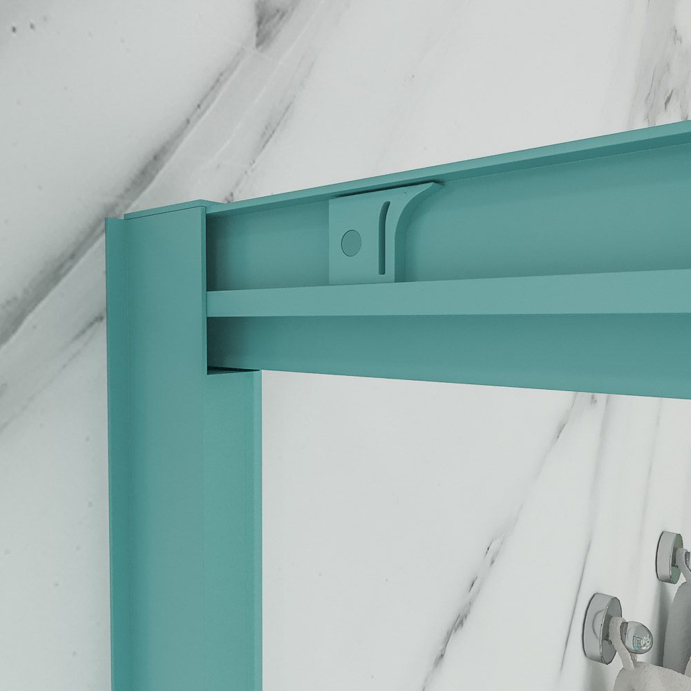 Mampara de ducha rectangular LINEA apertura angular 2 fijos-2 puertas correderas. Sin perfil inferior. Acabado AZUL TURQUESA - Imagen 6