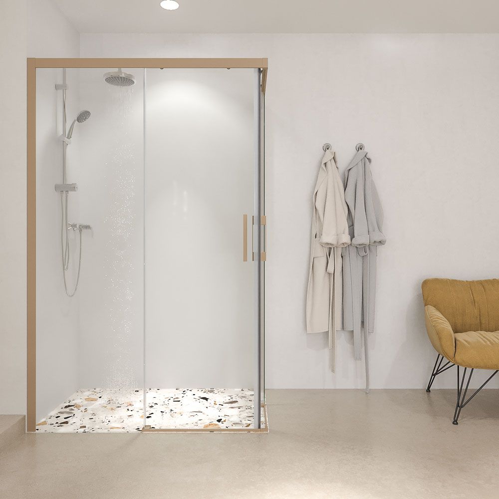 Mampara de ducha rectangular LINEA apertura angular 2 fijos-2 puertas correderas. Sin perfil inferior. Acabado MOKA - Imagen 7