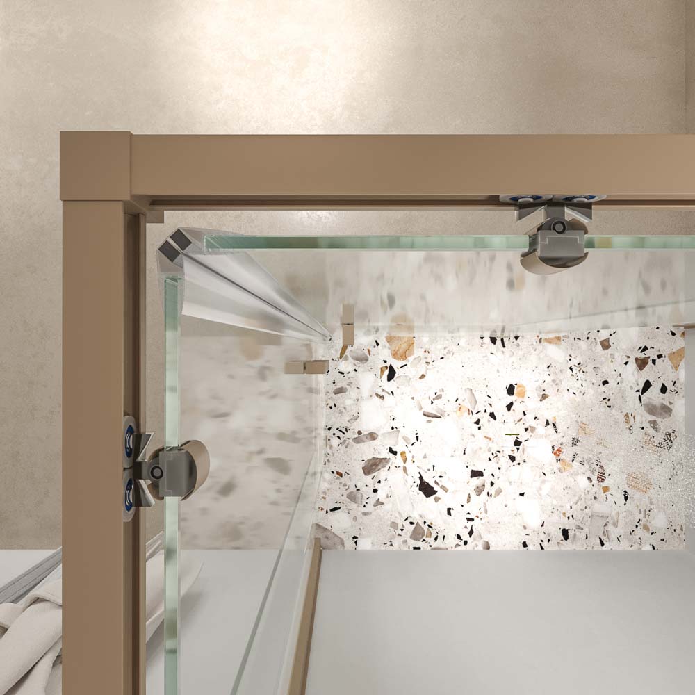 Mampara de ducha rectangular LINEA apertura angular 2 fijos-2 puertas correderas. Sin perfil inferior. Acabado MOKA - Imagen 6