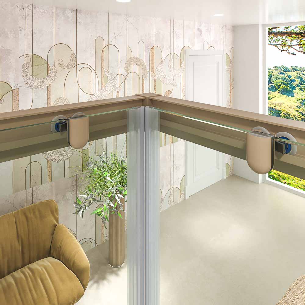 Mampara de ducha rectangular LINEA apertura angular 2 fijos-2 puertas correderas. Sin perfil inferior. Acabado MOKA - Imagen 2