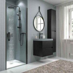 Mampara de ducha frontal OPEN 1 puerta abatible a medida acabado NEGRO MATE