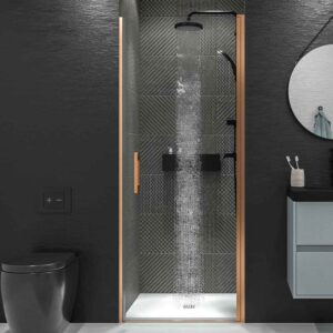Mampara de ducha frontal OPEN 1 puerta abatible a medida. Acabado COBRE MATE