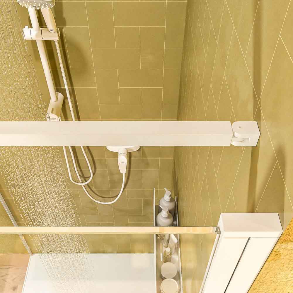 Mampara de ducha cuadrada OPEN 1 fijo - 1 puerta abatible Fabricada a medida. BLANCO MATE - Imagen 6