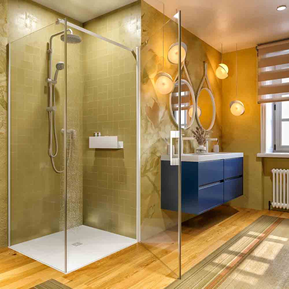 Mampara de ducha cuadrada OPEN 1 fijo - 1 puerta abatible Fabricada a medida. BLANCO MATE