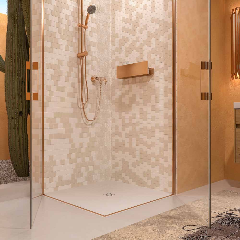 Mampara de ducha cuadrada OPEN 2 puertas abatibles fabricada a medida. COBRE MATE - Imagen 4