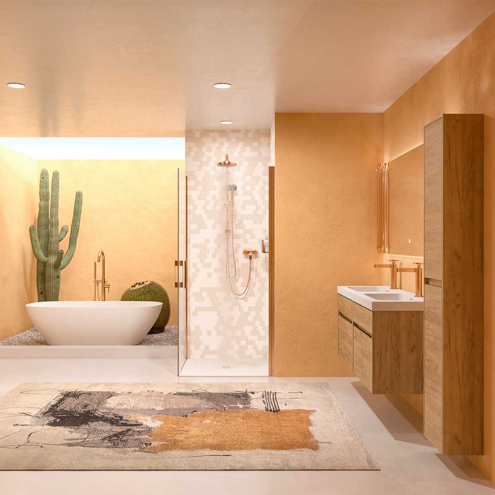 Mampara de ducha cuadrada OPEN 2 puertas abatibles fabricada a medida. COBRE MATE - Imagen 5