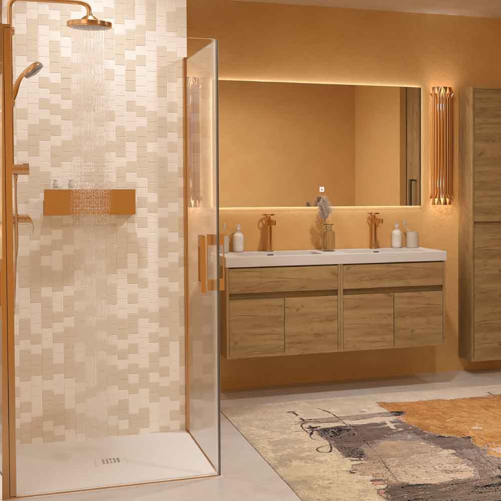 Mampara de ducha cuadrada OPEN 2 puertas abatibles fabricada a medida. COBRE MATE - Imagen 3