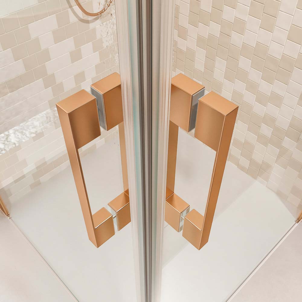 Mampara de ducha cuadrada OPEN 2 puertas abatibles fabricada a medida. COBRE MATE - Imagen 2