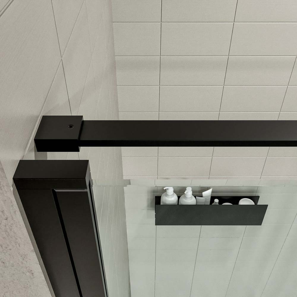 Mampara de ducha frontal OPEN 1 fijo - 1 puerta abatible a medida acabado NEGRO MATE - Imagen 6