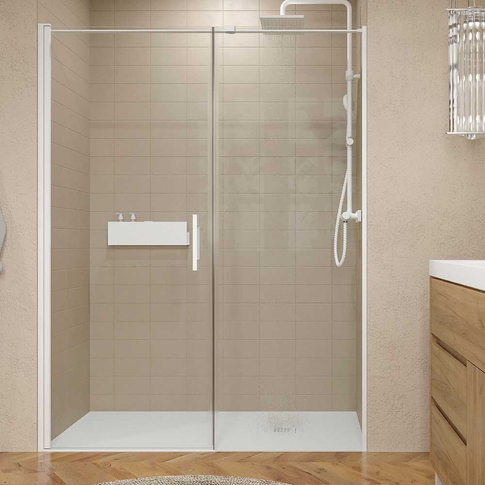 Mampara de ducha frontal OPEN 1 fijo - 1 puerta abatible a medida acabado BLANCO MATE - Imagen 6