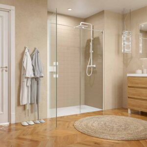 Mampara de ducha frontal OPEN 1 fijo - 1 puerta abatible a medida acabado BLANCO MATE