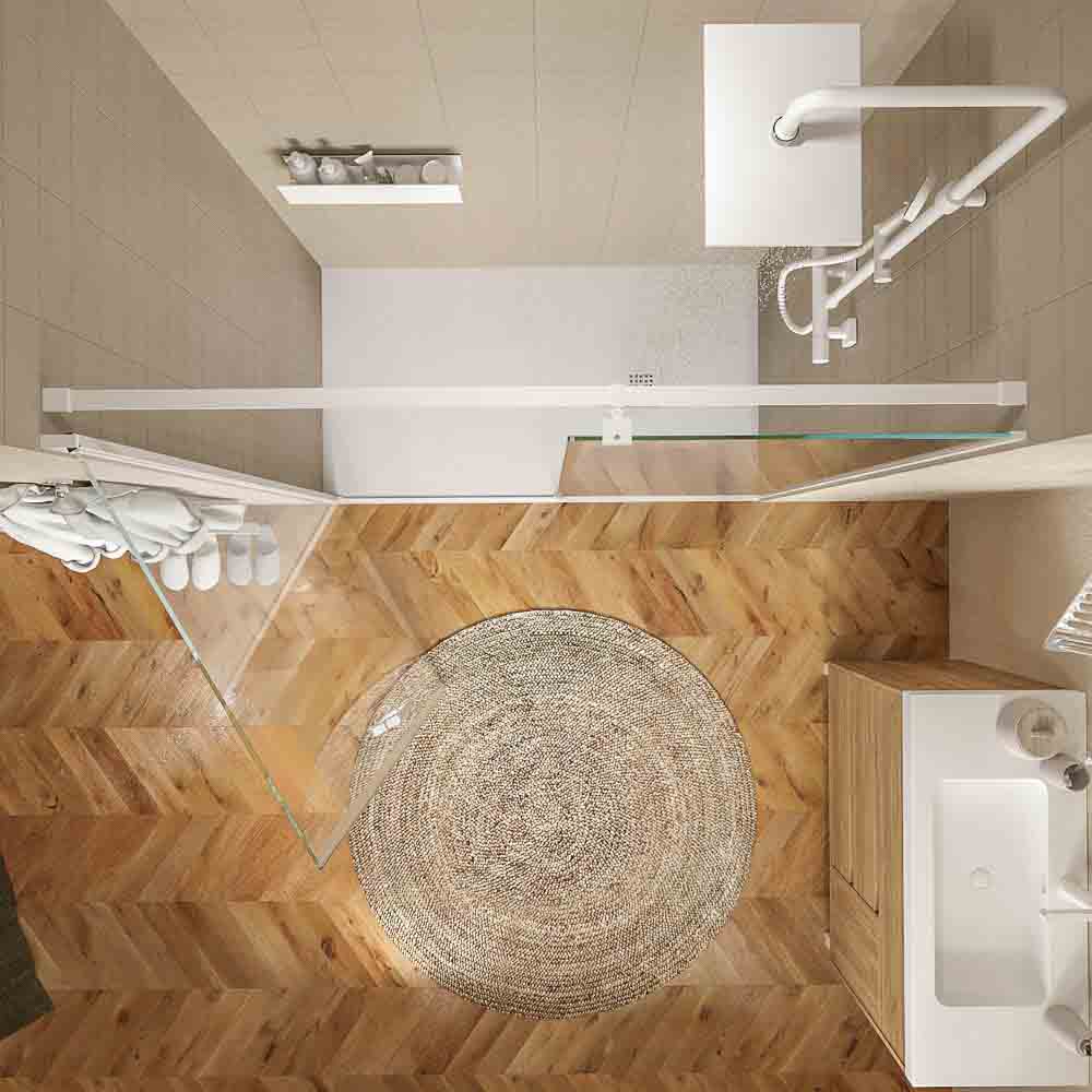 Mampara de ducha frontal OPEN 1 fijo - 1 puerta abatible a medida acabado BLANCO MATE - Imagen 3