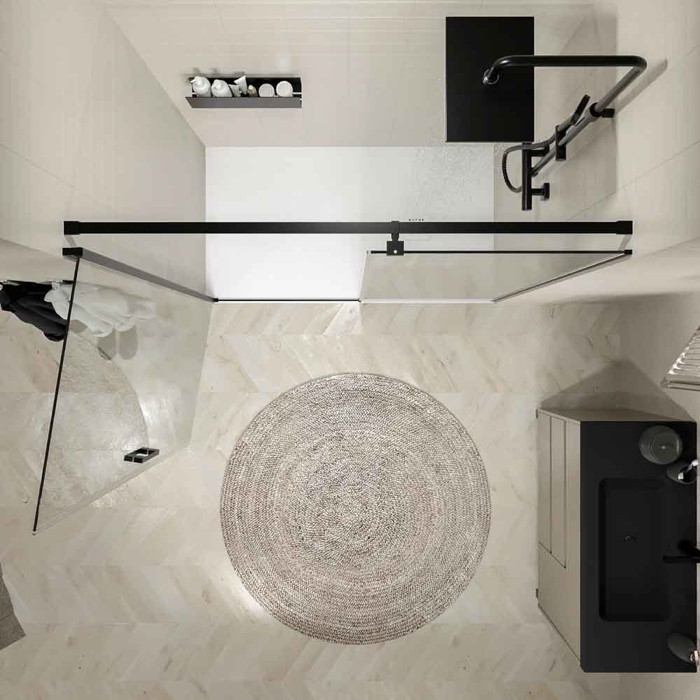 Mampara de ducha frontal OPEN 1 fijo - 1 puerta abatible a medida acabado NEGRO MATE - Imagen 4