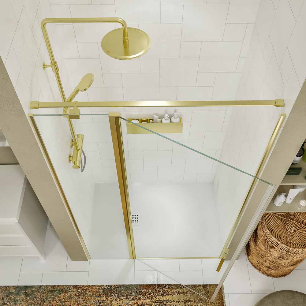 Mampara de ducha frontal OPEN 1 fijo - 1 puerta abatible a medida acabado ORO MATE - Imagen 5