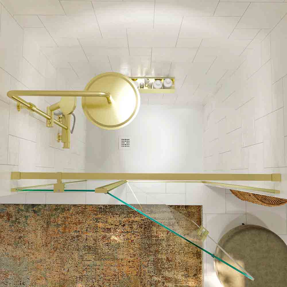 Mampara de ducha frontal OPEN 1 fijo - 1 puerta abatible a medida acabado ORO MATE - Imagen 4