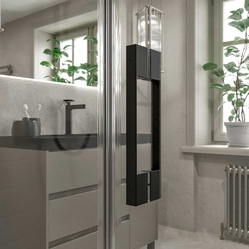 Mampara de ducha frontal OPEN 1 fijo - 1 puerta abatible a medida acabado NEGRO MATE - Imagen 3