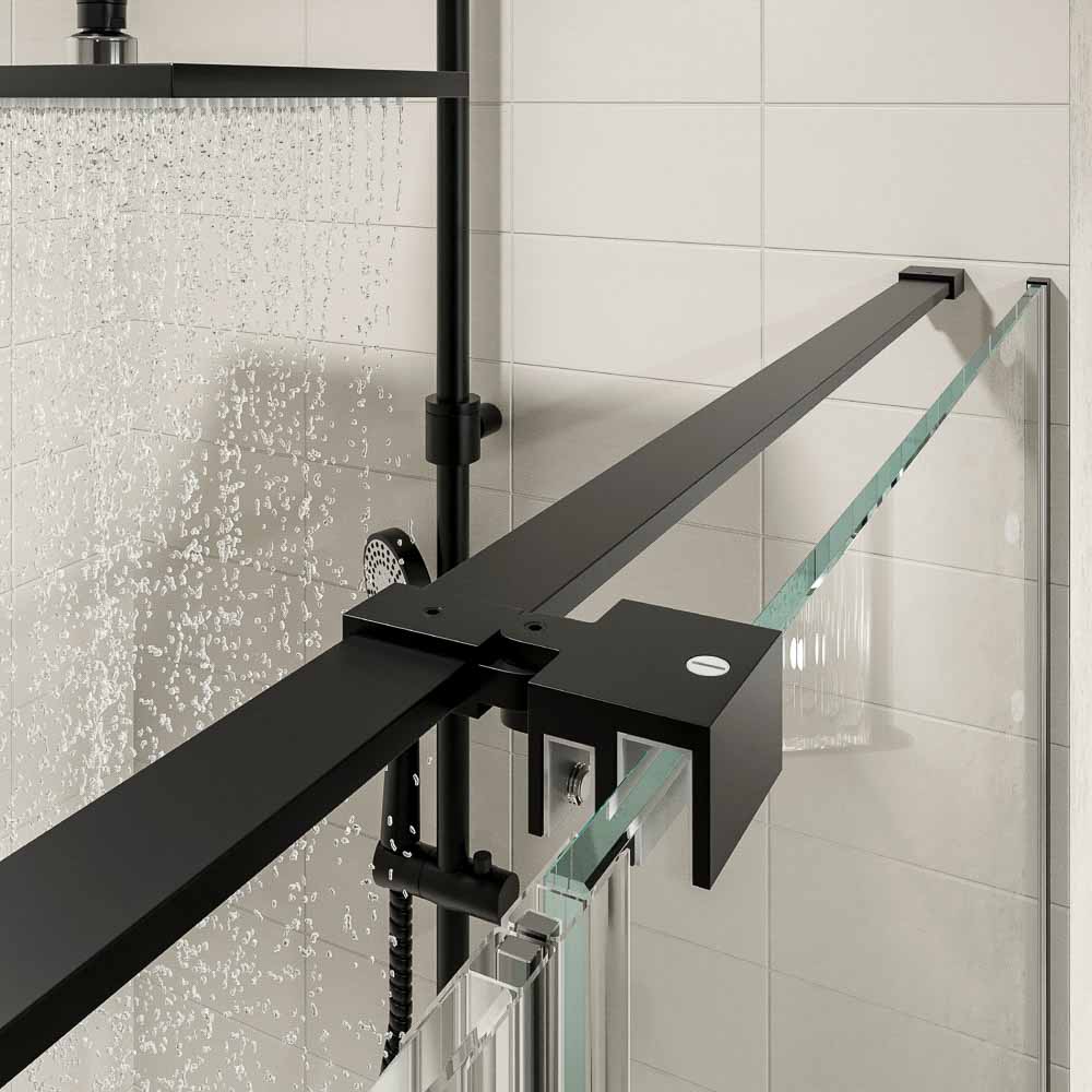 Mampara de ducha frontal OPEN 1 fijo - 1 puerta abatible a medida acabado NEGRO MATE - Imagen 2