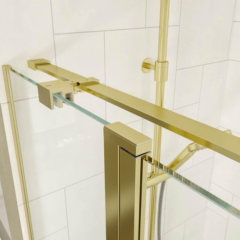 Mampara de ducha frontal OPEN 1 fijo - 1 puerta abatible a medida acabado ORO MATE - Imagen 2