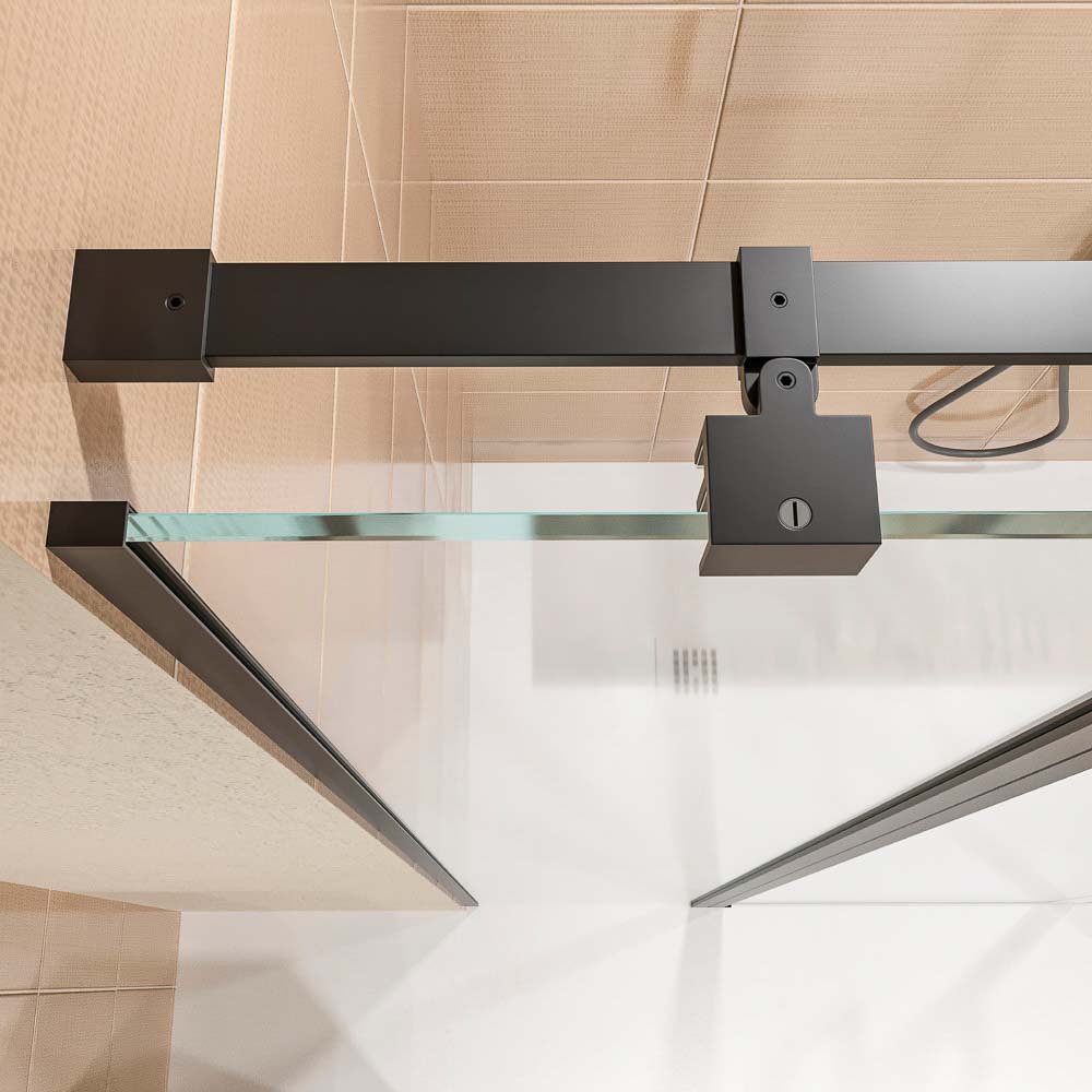 Mampara de ducha frontal OPEN 2 fijos - 2 puertas abatibles fabricada a medida. NEGRO MATE - Imagen 6