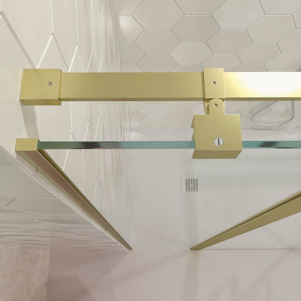 Mampara de ducha frontal OPEN 2 fijos - 2 puertas abatibles fabricada a medida. ORO MATE - Imagen 5