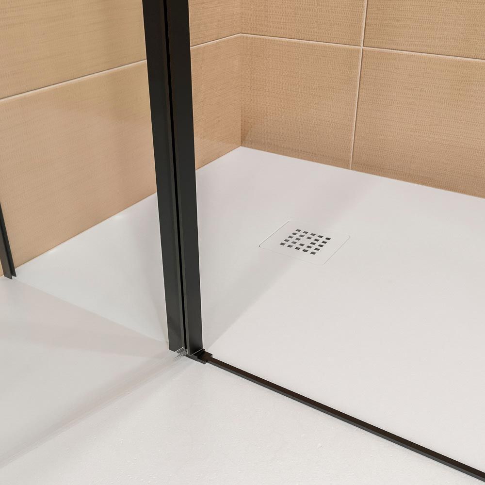 Mampara de ducha frontal OPEN 2 fijos - 2 puertas abatibles fabricada a medida. NEGRO MATE - Imagen 5