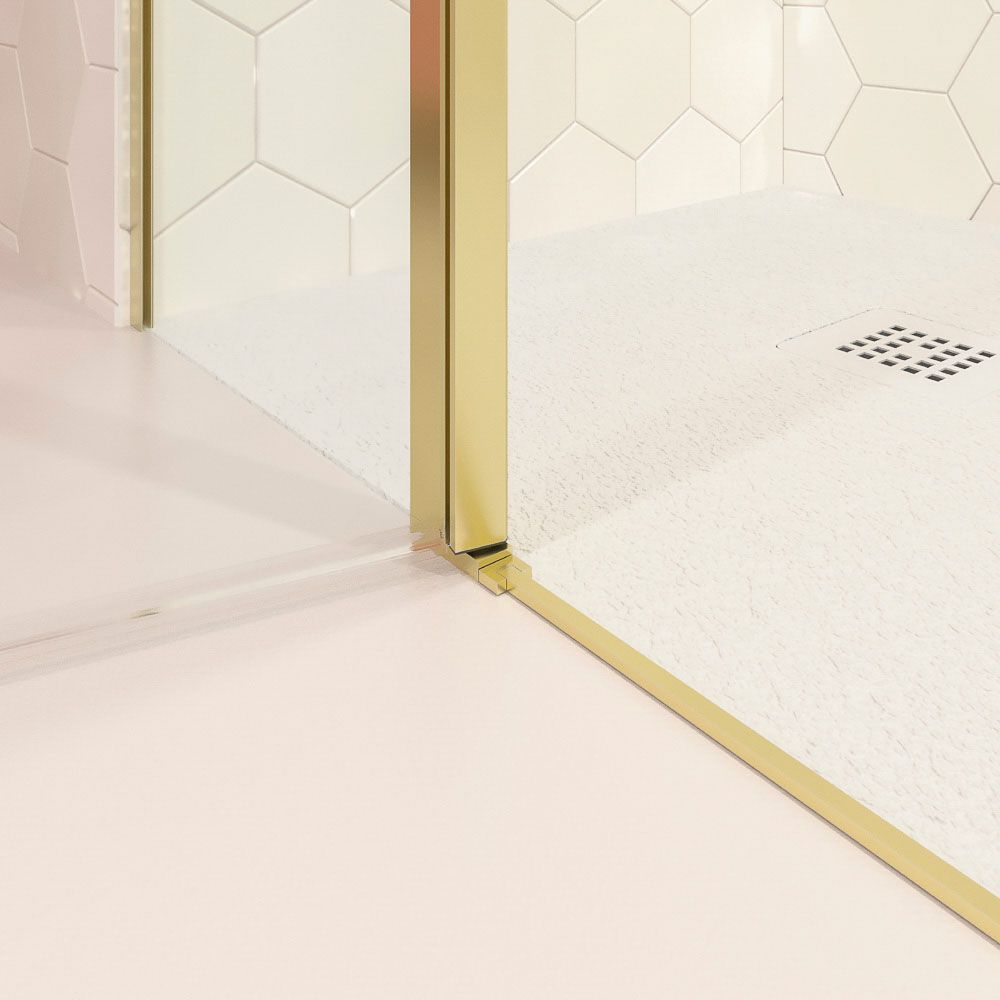 Mampara de ducha frontal OPEN 2 fijos - 2 puertas abatibles fabricada a medida. ORO MATE - Imagen 4