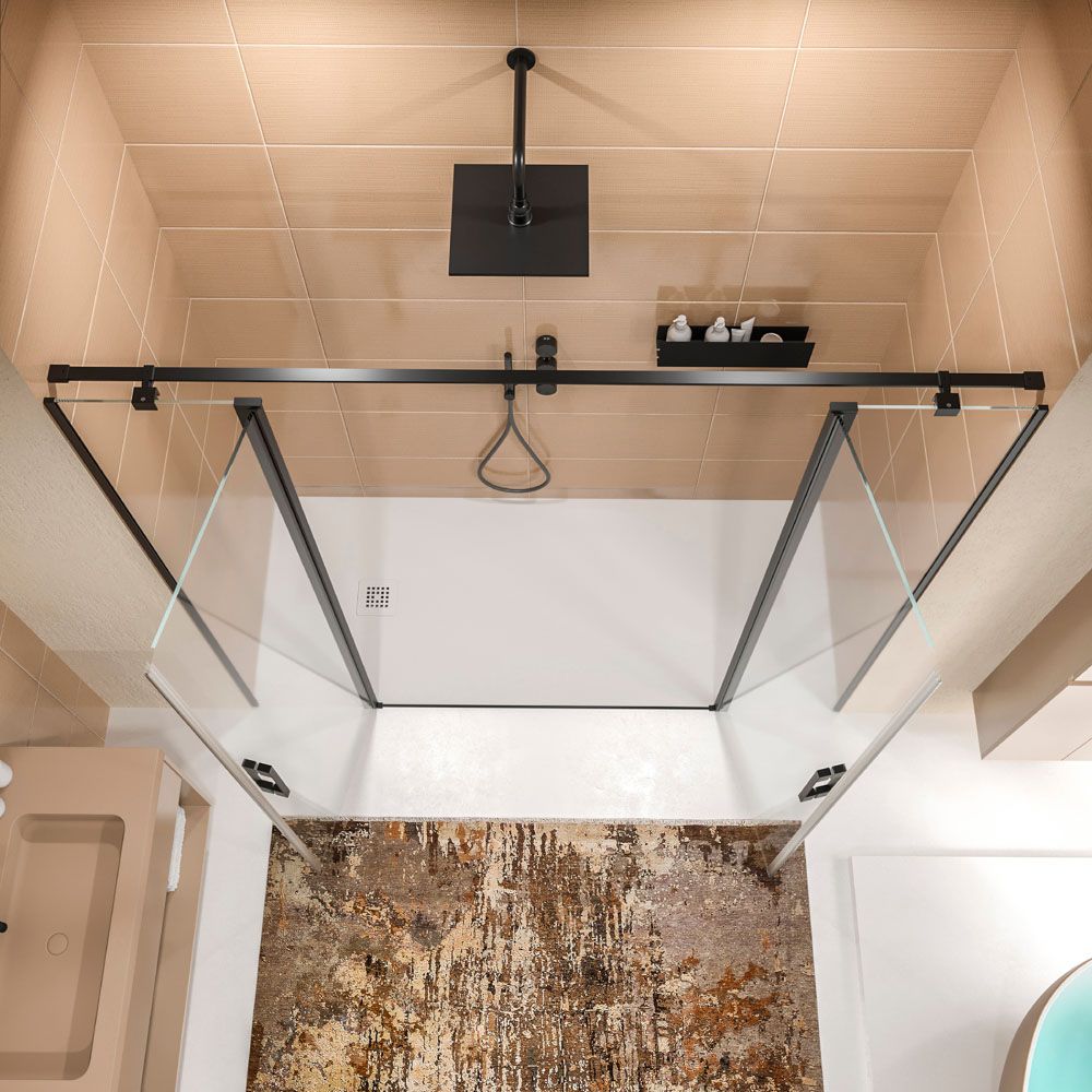 Mampara de ducha frontal OPEN 2 fijos - 2 puertas abatibles fabricada a medida. NEGRO MATE - Imagen 3