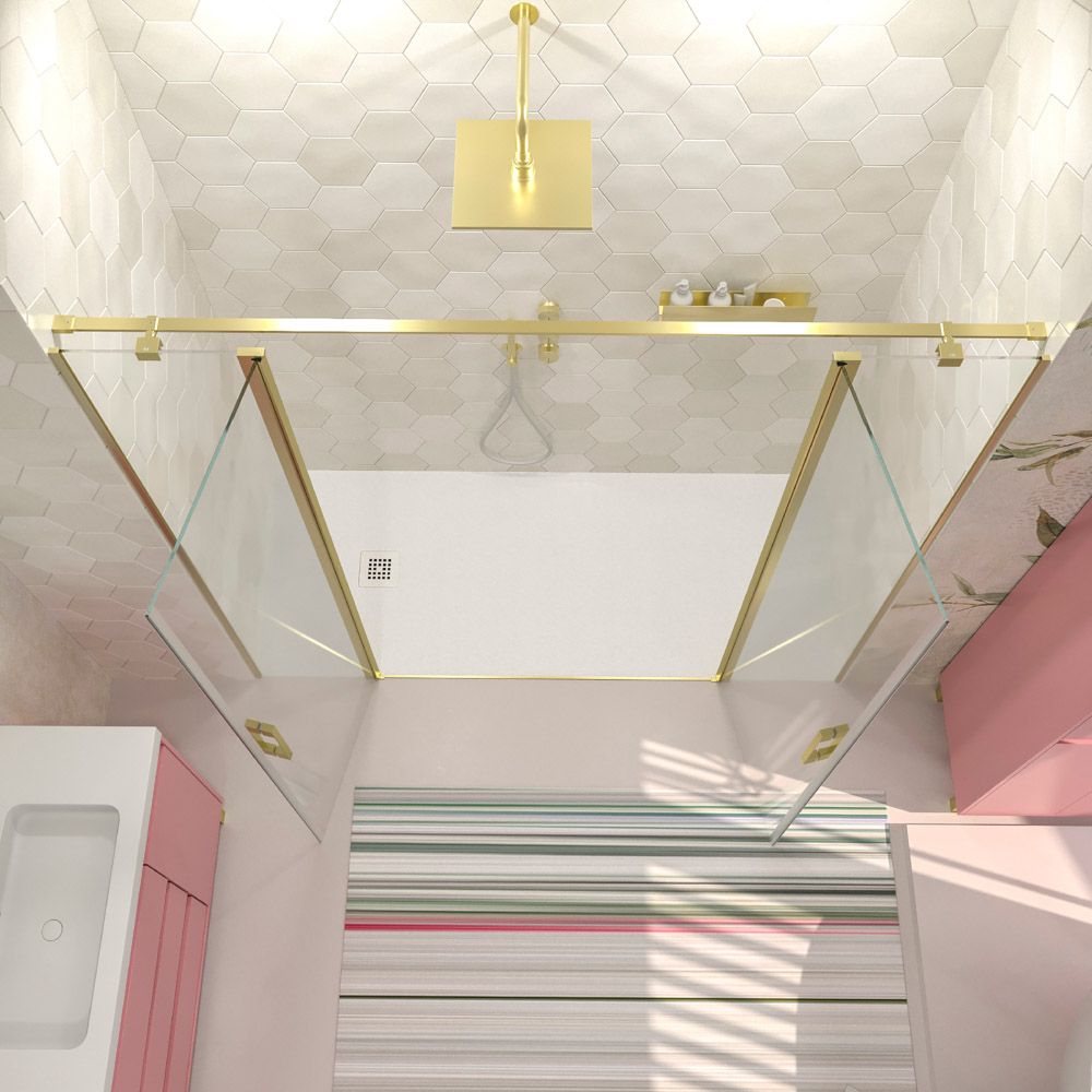 Mampara de ducha frontal OPEN 2 fijos - 2 puertas abatibles fabricada a medida. ORO MATE - Imagen 3