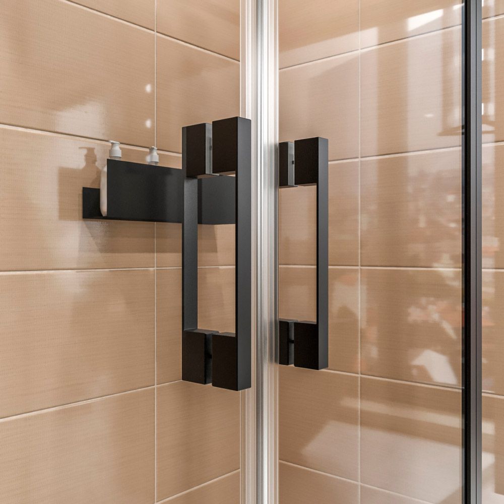 Mampara de ducha frontal OPEN 2 fijos - 2 puertas abatibles fabricada a medida. NEGRO MATE - Imagen 2