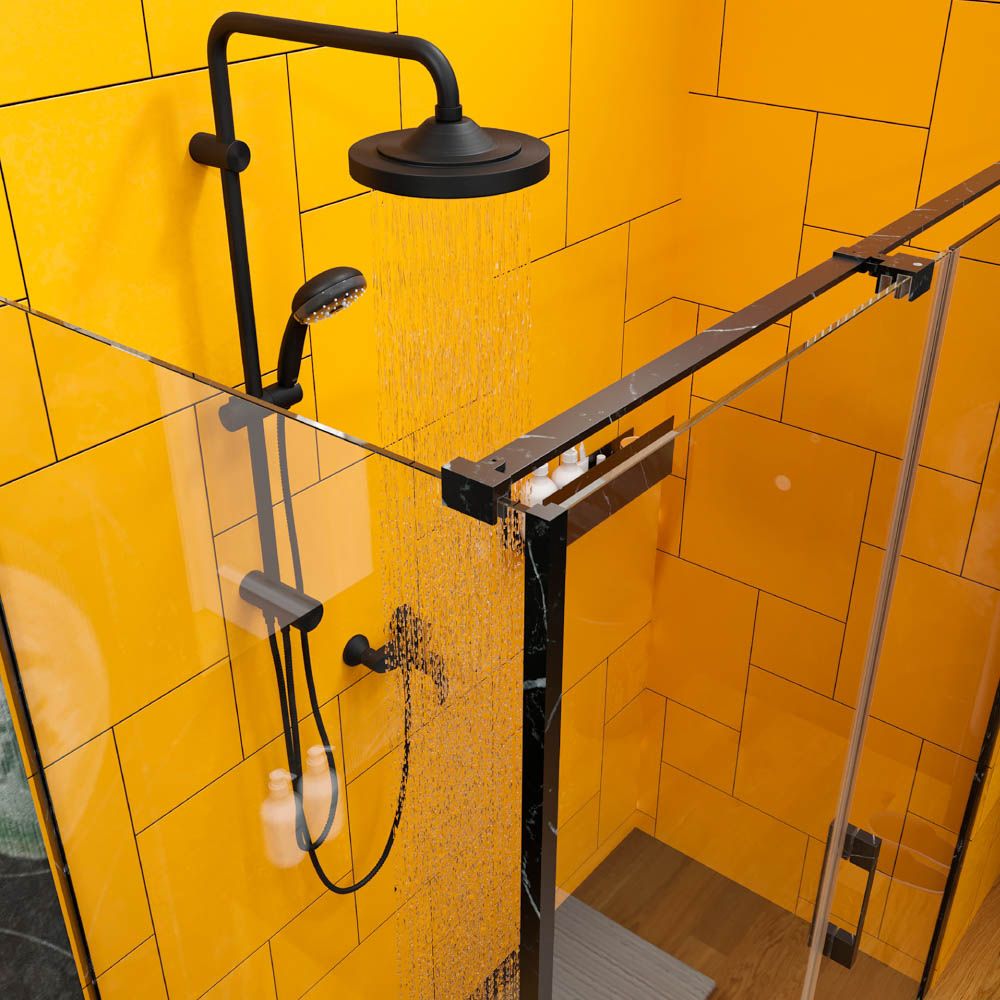 Mampara de ducha rectangular OPEN 2 fijos - 1 puerta abatible a medida. NEGRO MARQUINA - Imagen 6