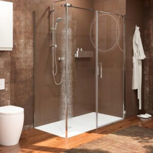 Mampara de ducha rectangular OPEN 2 fijos - 1 puerta abatible a medida. CROMO BRILLO