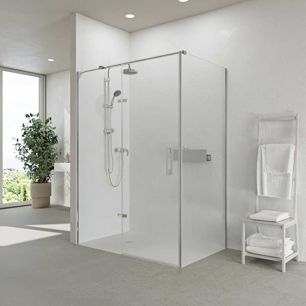 Mampara de ducha rectangular SILEX 2 fijos - 1 puerta abatible a medida CROMO BRILLO