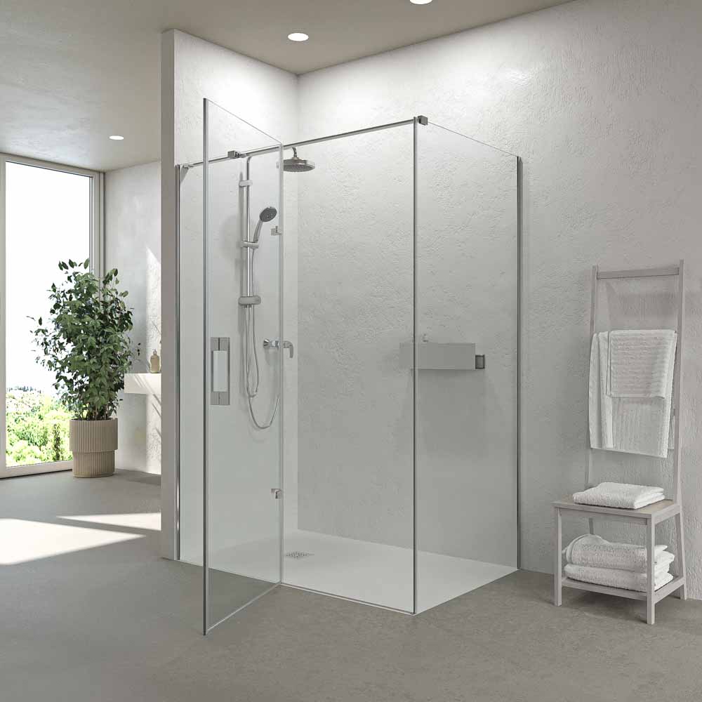 Mampara de ducha rectangular SILEX 2 fijos - 1 puerta abatible a medida CROMO BRILLO - Imagen 2