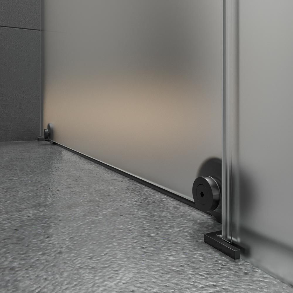 Mampara de ducha ANDREA frontal 1 fijo- 1 puerta corredera VIDRIO MATE rueda inferior . Acabado NEGRO MATE - Imagen 2