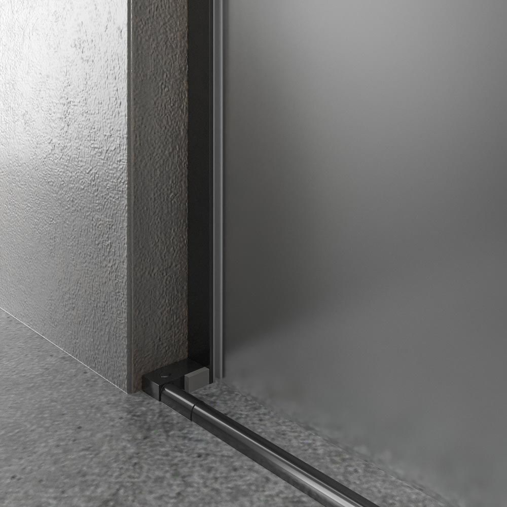Mampara de ducha ANDREA frontal 1 fijo- 1 puerta corredera VIDRIO MATE rueda inferior . Acabado NEGRO MATE - Imagen 5