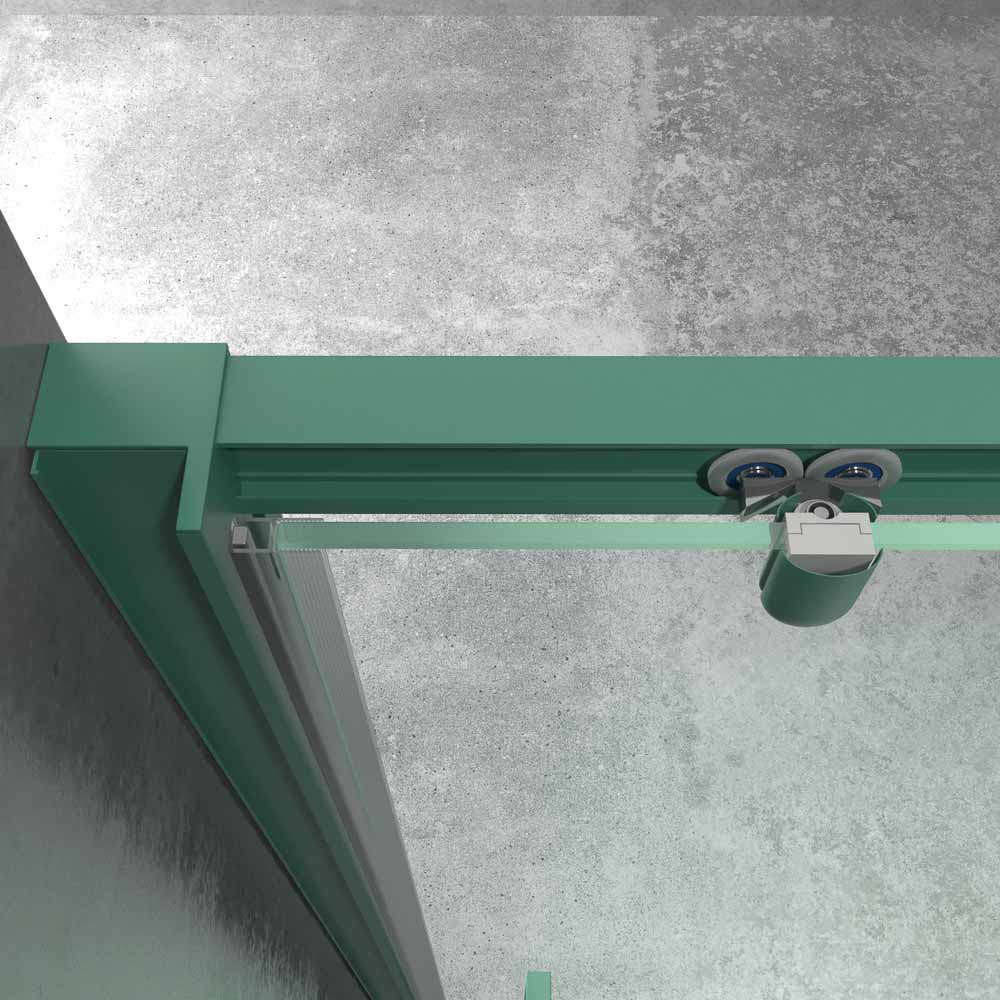 Mampara de ducha frontal LINEA1 fijo -1 puerta corredera. Sin perfil inferior. Acabado VERDE PATINA - Imagen 4
