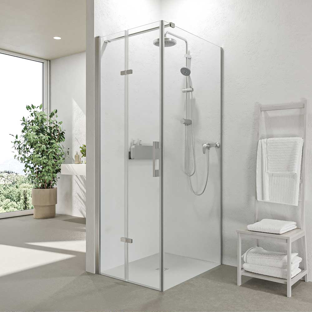 Mampara de ducha rectangular SINTESIS 1 fijo - 1 puerta plegable fabricada a medida . CROMO BRILLO - Imagen 9