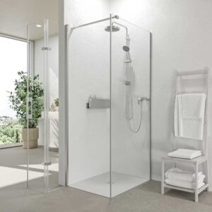 Mampara de ducha rectangular SINTESIS 1 fijo - 1 puerta plegable fabricada a medida . CROMO BRILLO