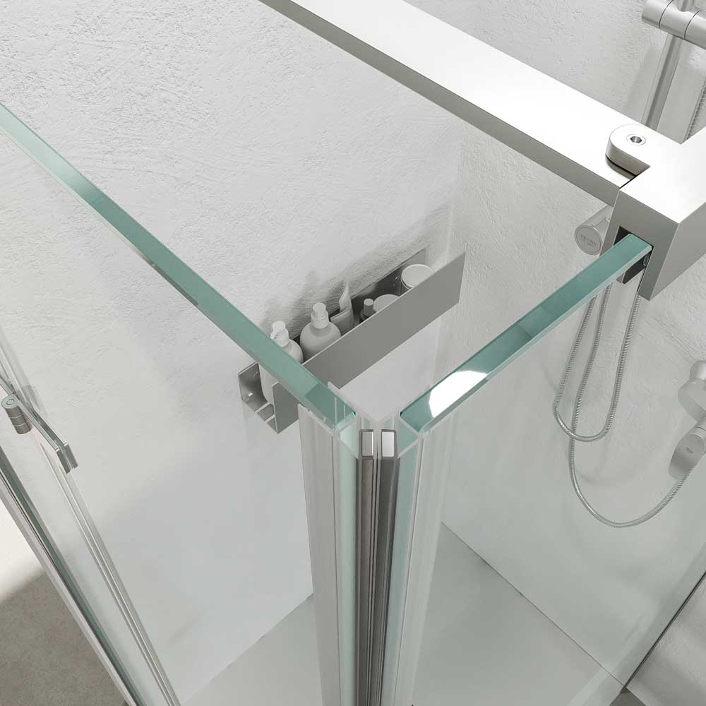 Mampara de ducha rectangular SINTESIS 1 fijo - 1 puerta plegable fabricada a medida . CROMO BRILLO - Imagen 8