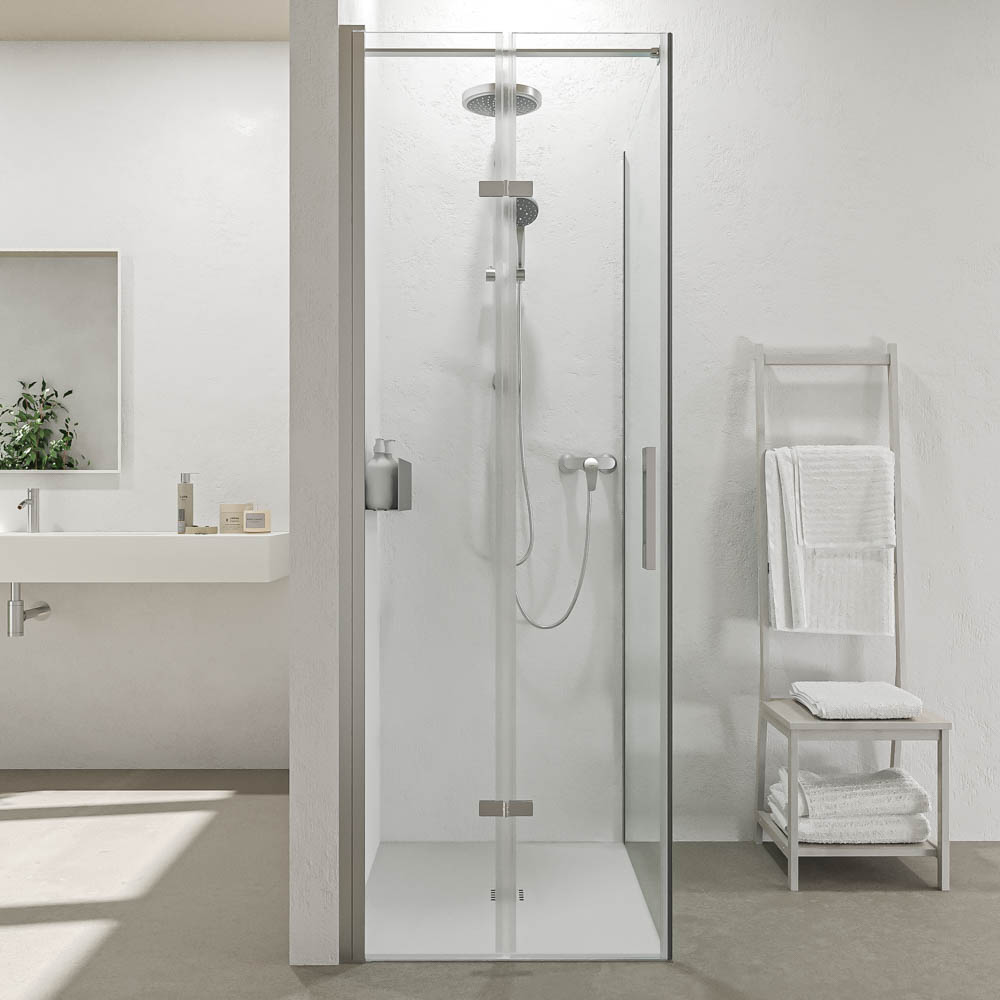 Mampara de ducha rectangular SINTESIS 1 fijo - 1 puerta plegable fabricada a medida . CROMO BRILLO - Imagen 6