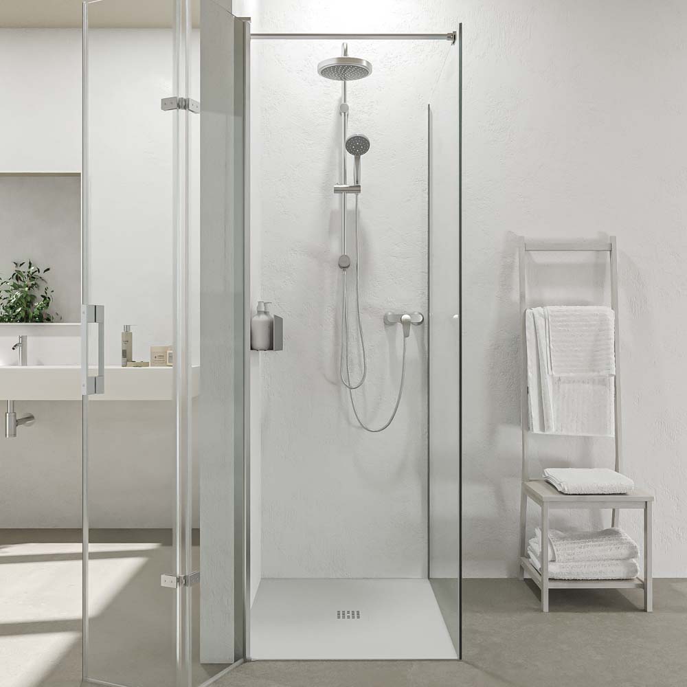 Mampara de ducha rectangular SINTESIS 1 fijo - 1 puerta plegable fabricada a medida . CROMO BRILLO - Imagen 5