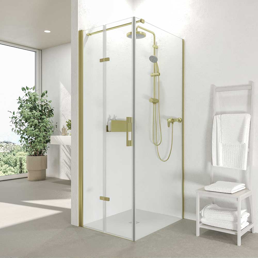 Mampara de ducha rectangular SINTESIS 1 fijo - 1 puerta plegable fabricada a medida . ORO MATE - Imagen 9