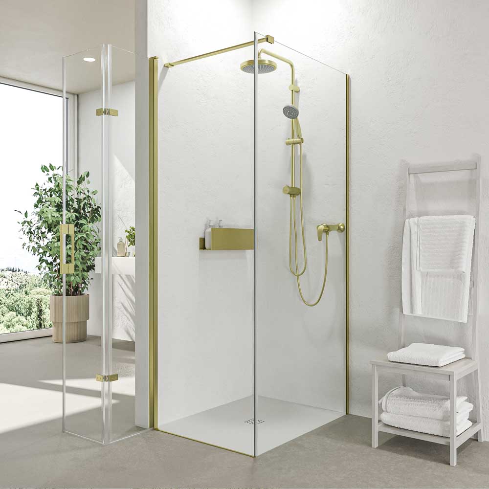 Mampara de ducha rectangular SINTESIS 1 fijo - 1 puerta plegable fabricada a medida . ORO MATE - Imagen 8