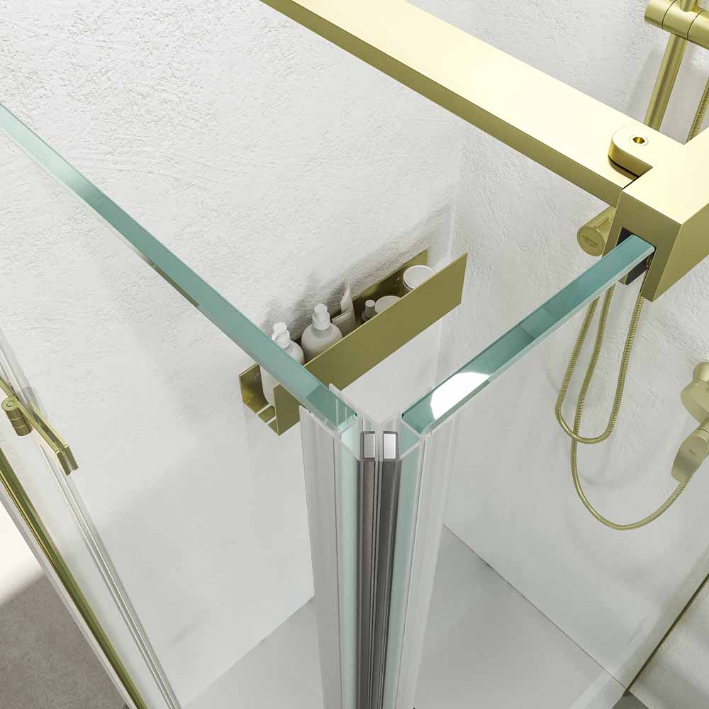 Mampara de ducha rectangular SINTESIS 1 fijo - 1 puerta plegable fabricada a medida . ORO MATE - Imagen 7