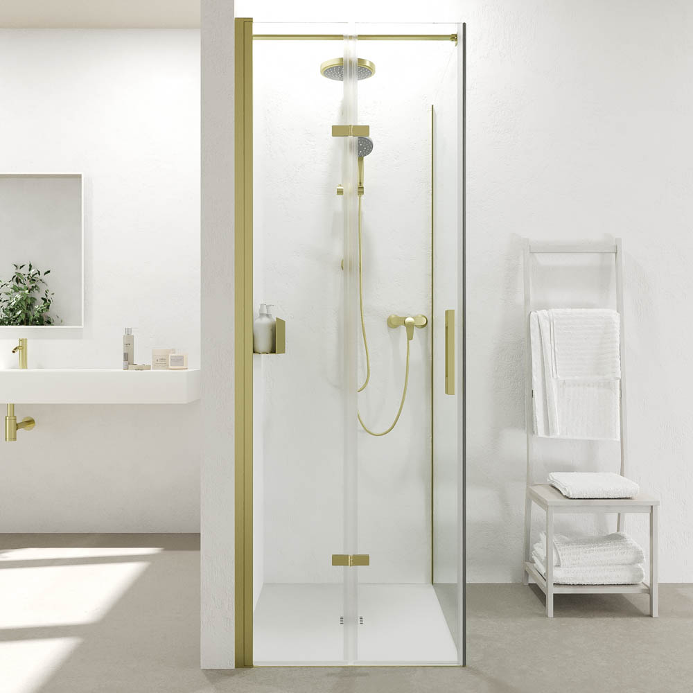 Mampara de ducha rectangular SINTESIS 1 fijo - 1 puerta plegable fabricada a medida . ORO MATE - Imagen 6