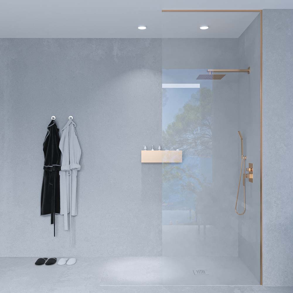 Mampara de ducha ZEN fijo a techo vidrio 8 mm fabricada a medida COBRE