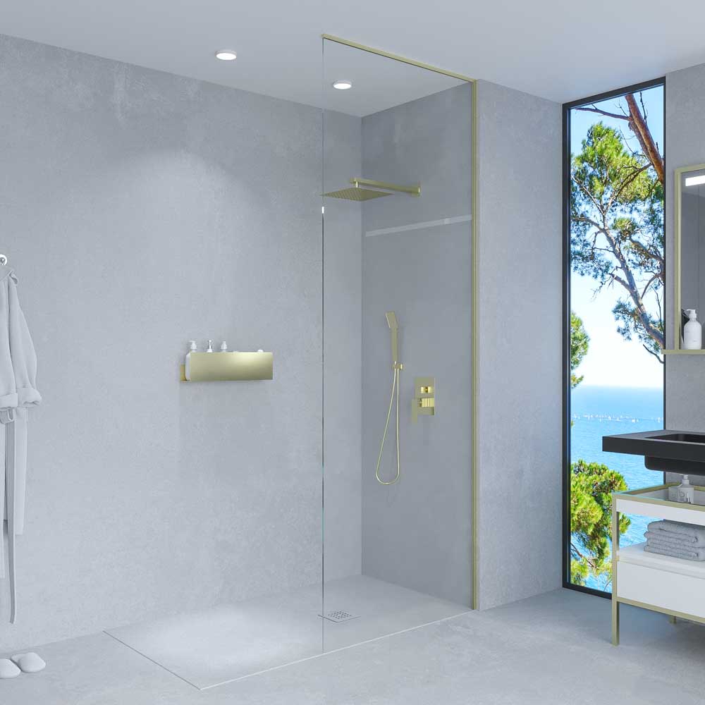 Mampara de ducha ZEN fijo a techo vidrio 8 mm fabricada a medida ORO MATE - Imagen 3