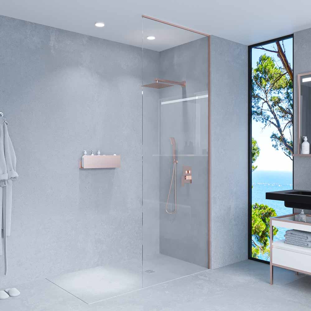 Mampara de ducha ZEN fijo a techo vidrio 8 mm fabricada a medida ORO ROSA - Imagen 4