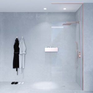 Mampara de ducha ZEN fijo a techo vidrio 8 mm fabricada a medida  ORO ROSA